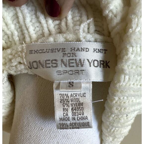 Jones New York Sport Small Sweater Hand Knit Turtle neck Houndstooth Preppy - Picture 4 of 9